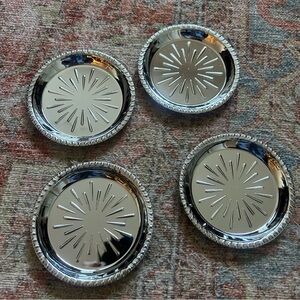 Vintage Irvinware Set of 4 Silver Starburst Coasters Made in USA
